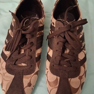 Used Coach Brown & Tan Logo Lace-Up Sneakers